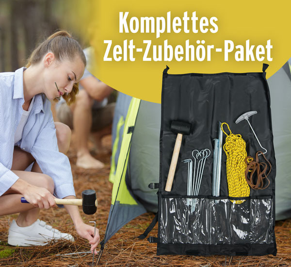 Zeltzubehr-Set (Heringe, Hammer, Leine, etc.)