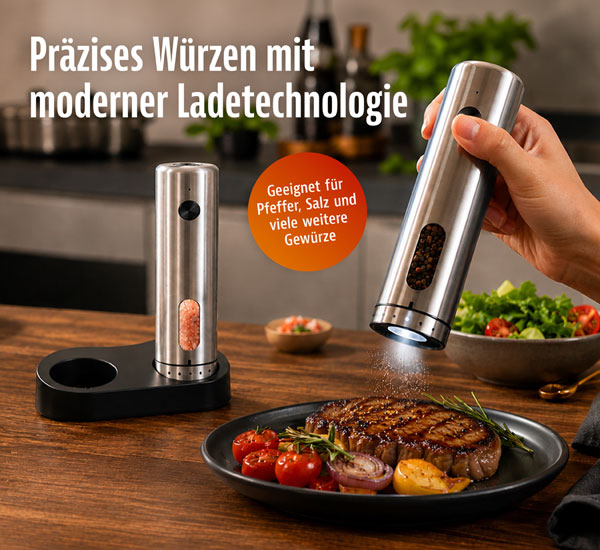 2er-Set Elektrische Edelstahl-Gew�rzm�hlen mit LED