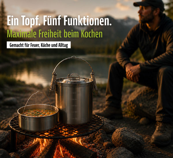 5-in-1 Outdoor-Kochtopf aus Edelstahl