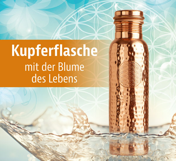 Blume des Lebens Kupferflasche - 650ml / handgehämmert / TÜV-geprüft / LFGB30 zertifiziert