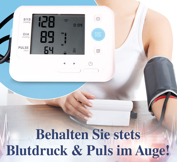 Blutdruck-Messgerät mit Oberarm-Manschette / inkl. Batterien / 99 Speicherplätze für 2 Personen / Blutdruck und Herzfrequenz