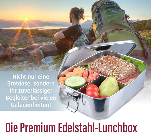 Edelstahl-Lunchbox 1,5 l, auslaufsicher, mit 3 Fächern, spülmaschinenfest -  Flaschen & Behälter Outdoorküche Outdoor & Survival - Kopp Verlag