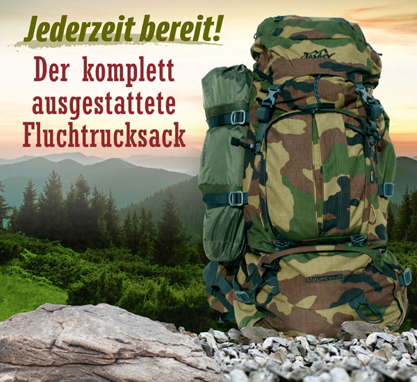 Fluchtrucksack mit Regenponcho