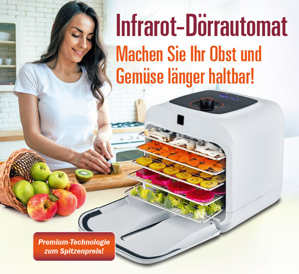 Infrarot-Drrautomat 500 Watt / 5 Einschbe (Gitter) / 35-75 Grad Celcius / Premium Qualitt / Zeitschaltuhr