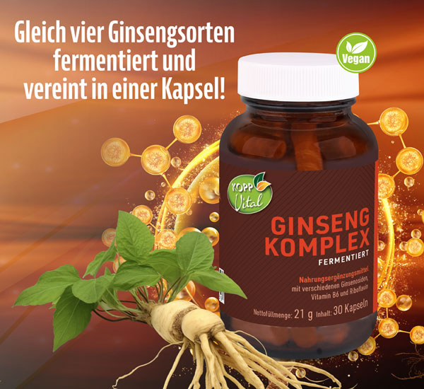 Kopp Vital   Ginsengkomplex fermentiert Kapseln / 4 Ginsengsorten als Extrakte nicht nur Pulver