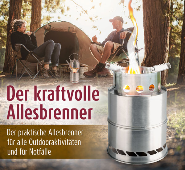 Outdoorkocher/-Ofen Edelstahl / Allesbrenner / Klappbar / Effizient / Langlebig / Festbrennstoffe / Sekundrverbrennung