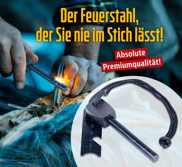 Premium Feuerstahl / 3000C Funken / Outdoor Survival / Notfallausrstung / Wetterfest / 20.000 Zndungen / Kompakt