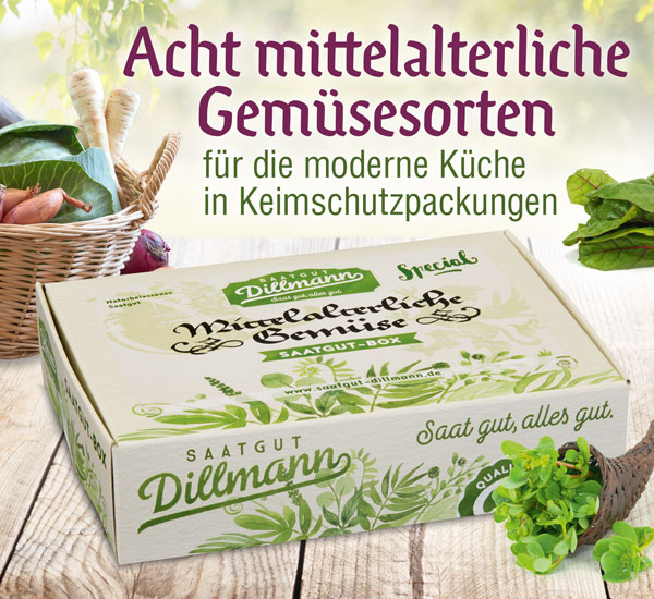 Mittelalterliche Gemüse-Saatgut-Box