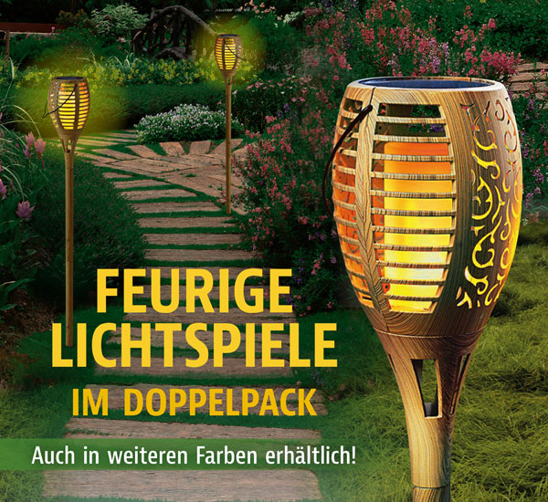 2er-Pack Solar-Gartenstecker Flame