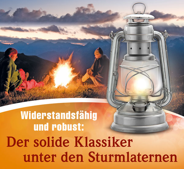 Sturmlaterne verzinkt für Lampenöl und Petroleum / Tankfüllung: ca. 250 ml (200g) Lampenöl / Brenndauer ca. 20 Stunden